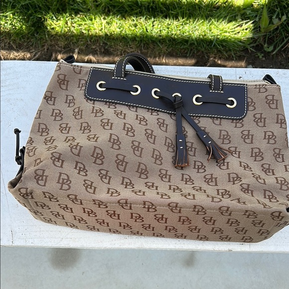 Dooney & Bourke Beige and Brown Monogram Tote Bag - Picture 1 of 8